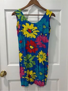 Jams World Women’s Floral Mini Dress Size 3/4 Vintage Hawaiian Rayon Made In USA